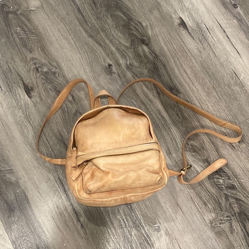 C6 R.P.S. Anthropologie Light Tan Brown Genuine Leather Mini Backpack GUC